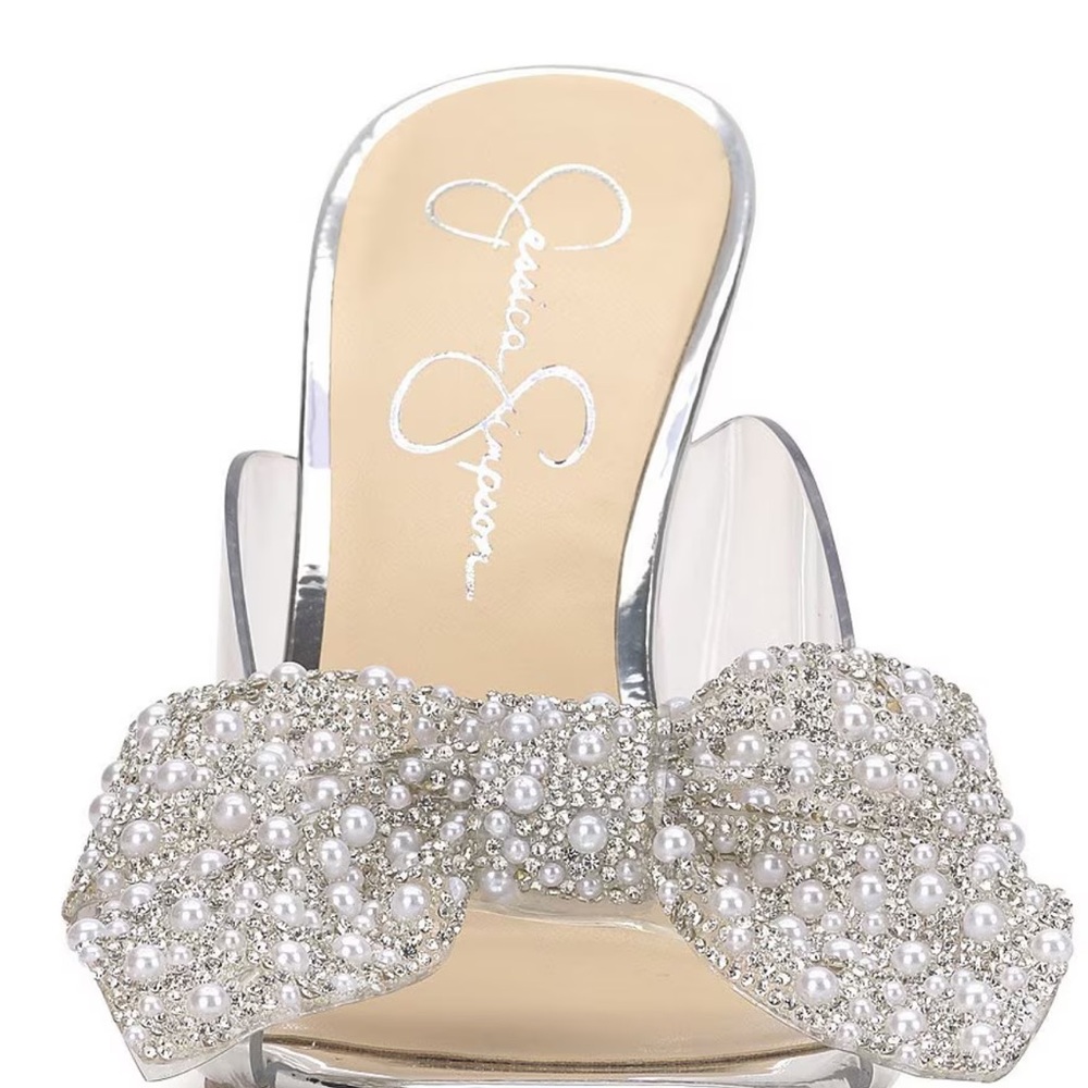 Jessica Simpson Silver crystal & pearl Bow Heels